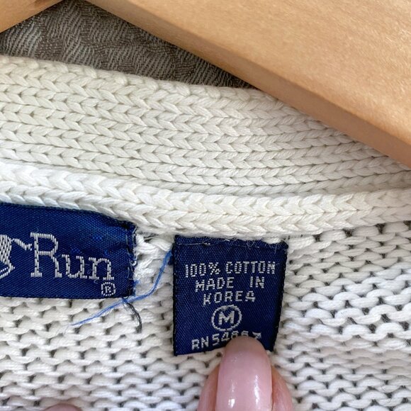 Hunters Run - Blue and White Striped 100% Cotton Knit Cardigan Sweater - Picture 3 of 6